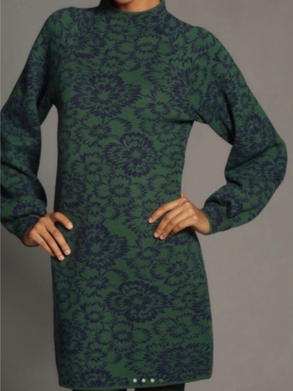 Maeve by Anthropologie the Beatriz mock-neck sweater dress green and navy - Picture 1 of 7
